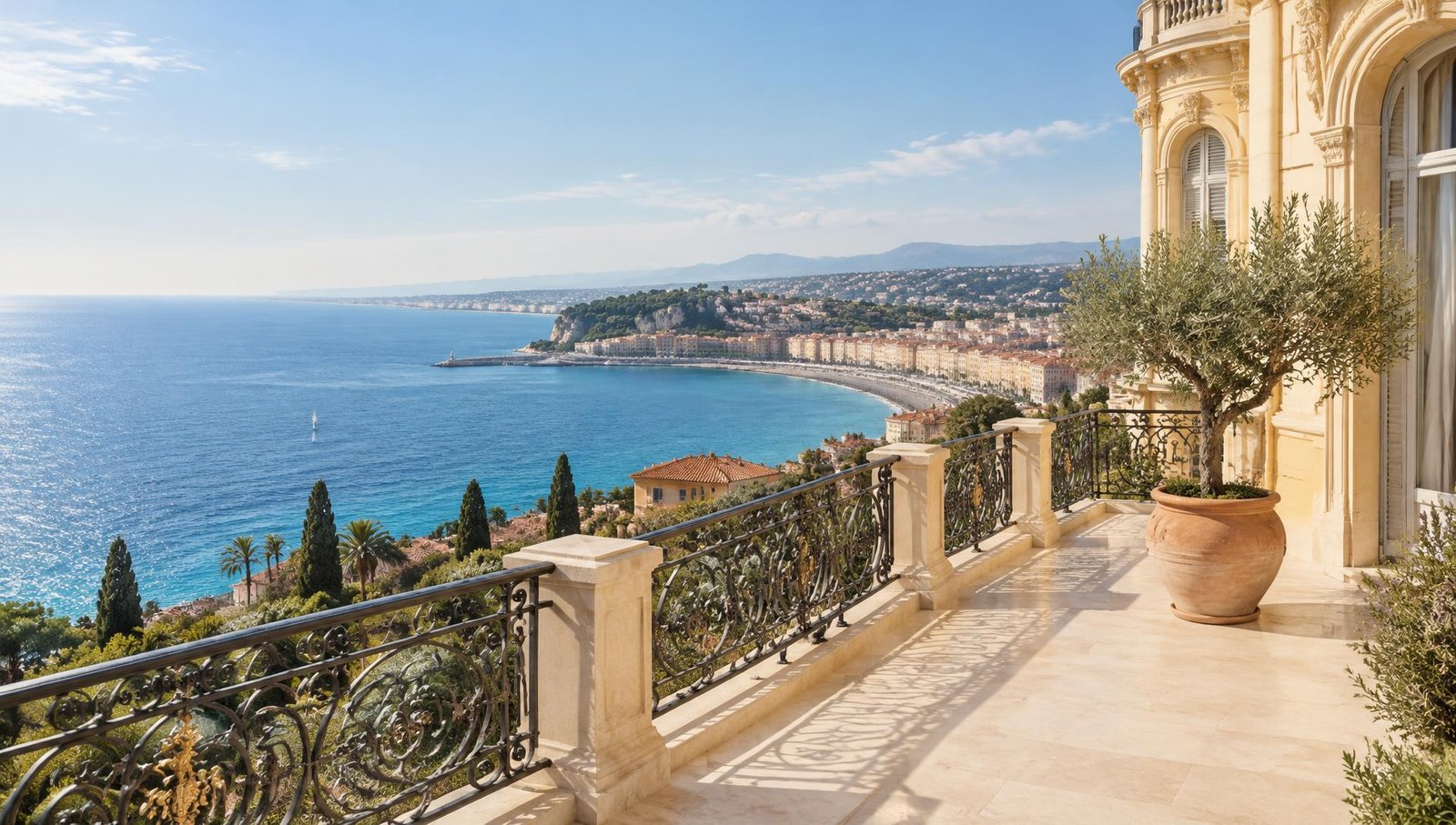 Une terrasse de caractère surplombant la baie des Anges à Nice